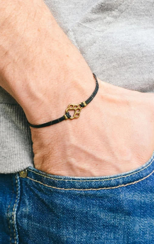 Ladies bracelets with constellation stones -Bronze paw charm bracelet for men, black cord, gift for him