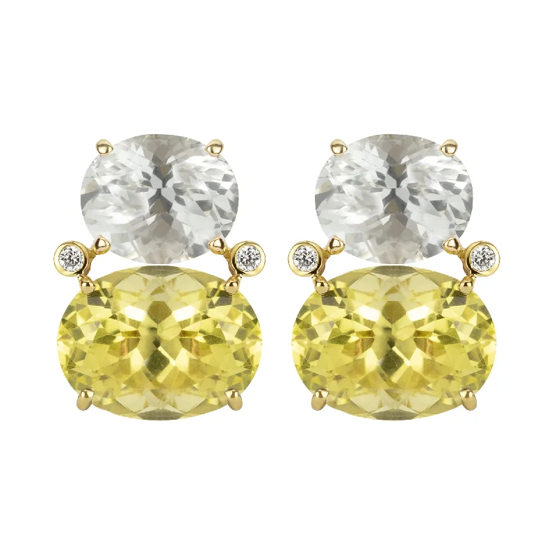 ladies-silver-cluster-earrings-Earrings - Crystal, Lemon Quartz And Diamond (2347B)