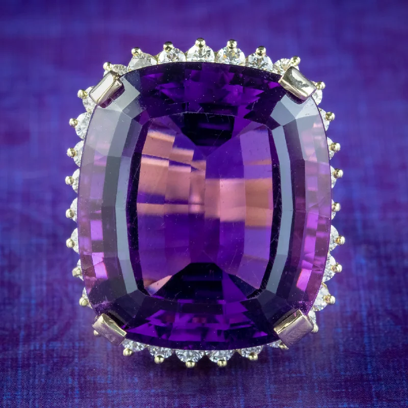 ladies-sapphire-stackable-rings-Vintage Amethyst Diamond Cocktail Ring 40ct Amethyst