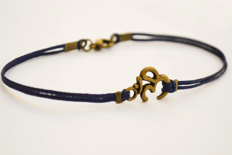 Ladies bracelets for bold spirits -Bronze Om bracelet for men, blue cord, yoga jewelry, Christmas gift for him