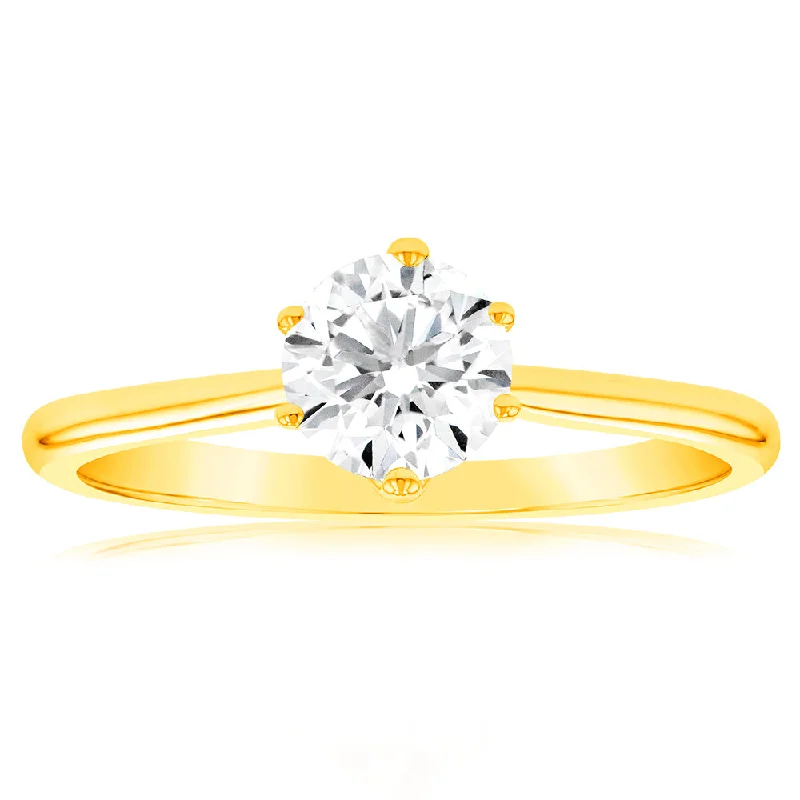 engagement-cushion-cut-sapphire-ring-Luminesce Lab Grown 1 Carat Solitaire Engagement Ring in 14ct Yellow Gold