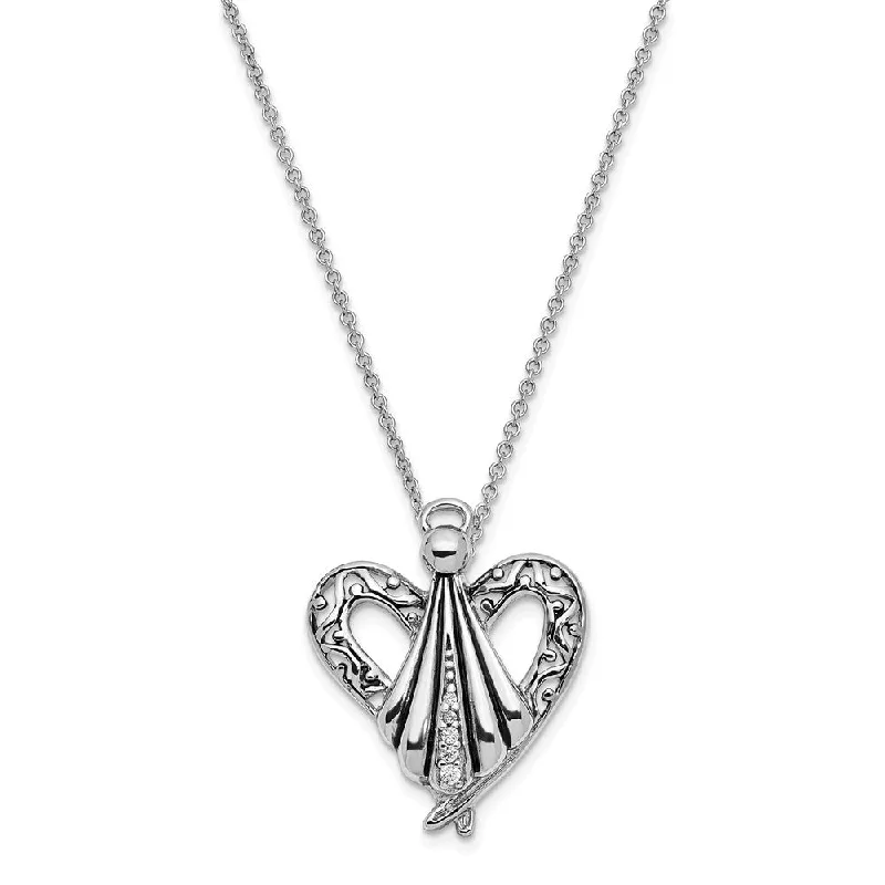 Ladies necklaces for photographers -Rhodium Plated Sterling Silver & CZ Angel of Friendship Necklace, 18in