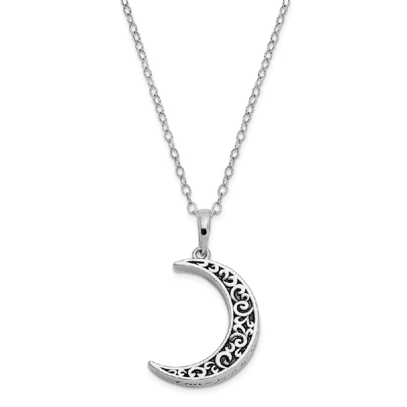 Ladies necklaces for club nights -Antiqued Sterling Silver Crescent Moon Ash Holder Necklace, 18 Inch