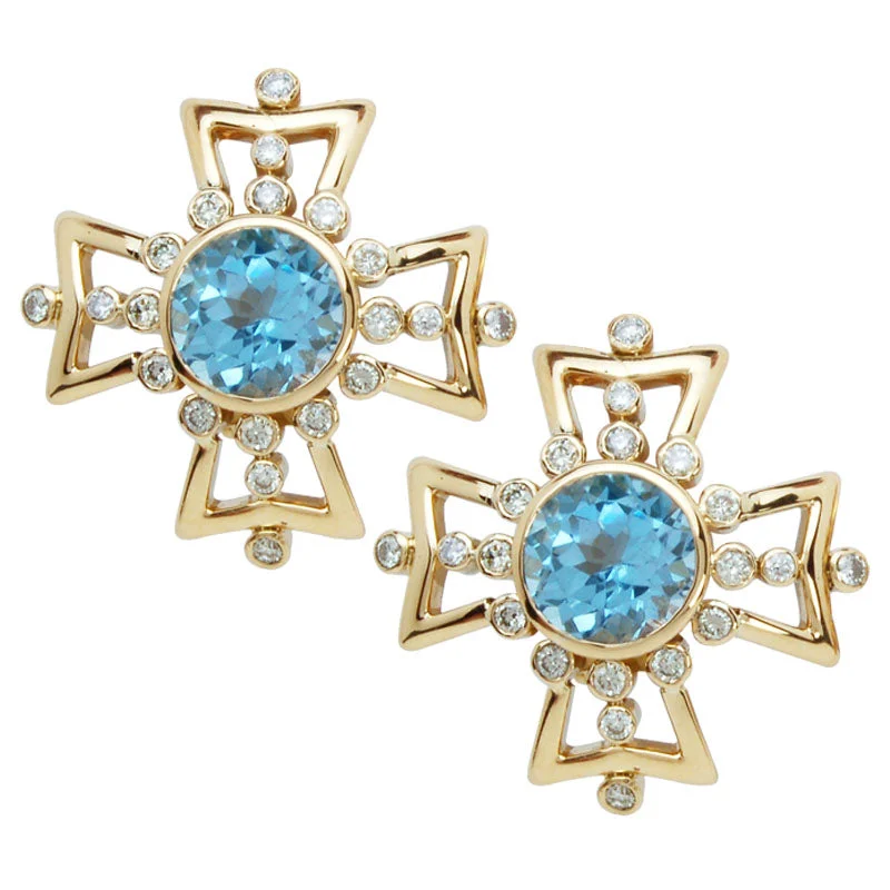 ladies-fashion-gold-earrings-Earrings-Blue Topaz and Diamond