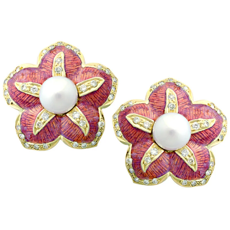 ladies-fashion-rose-gold-earrings-Earrings-Pearl and Diamond (Enamel)