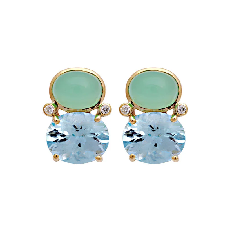 ladies-classic-cluster-earrings-Earrings-Blue Topaz, Chrysoprase and Diamond