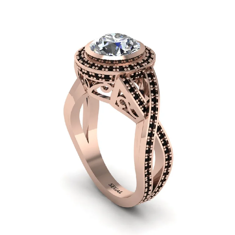 engagement-sapphire-modern-ring-Diamond Filigree Halo Twist Shank Engagement Ring - Wren No. 32