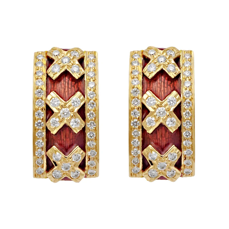 ladies-flower-rose-gold-earrings-Earrings-Diamond (Enamel)