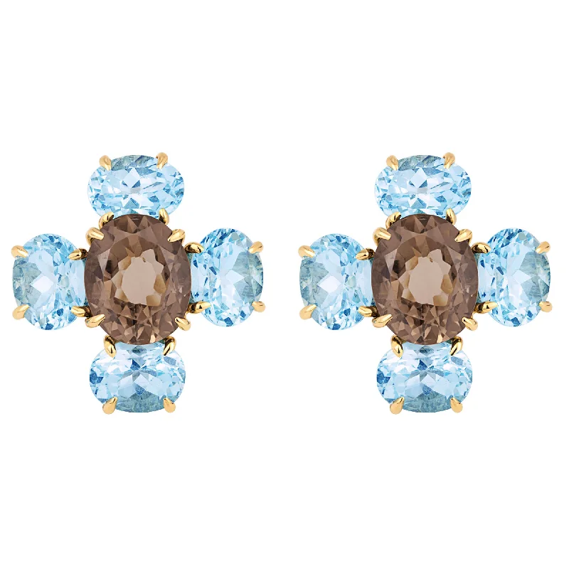 ladies-trendy-rose-gold-earrings-Repair - Earrings - Smokey Quartz & Blue Topaz (1699Q)