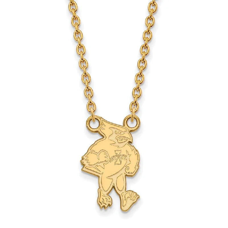 Ladies necklaces for tea parties -14k Gold Plated Silver Iowa State Large Pendant Necklace