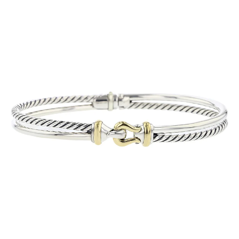 Ladies bracelets arched charm -David Yurman Two-Row Buckle Bracelet with 18K Yellow Gold