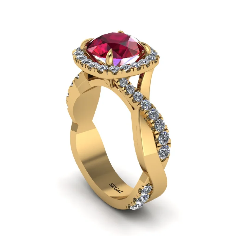 engagement-pearl-vintage-ring-Ruby Twist Shank Halo Engagement Ring - Cheyenne No. 10