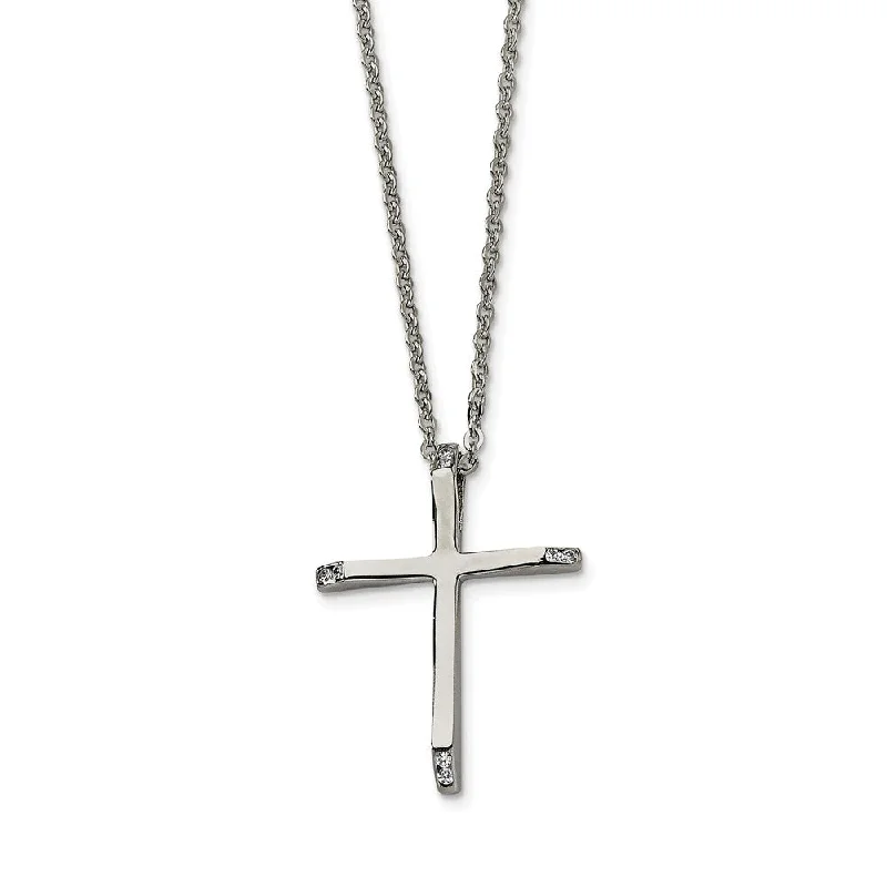 Ladies necklaces for poets -Stainless Steel Cubic Zirconia Cross Pendant Necklace - 22 Inch