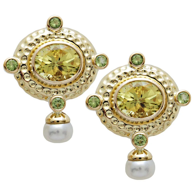 ladies-jacket-silver-earrings-Earrings-Lemon Quartz, Peridot and Pearl