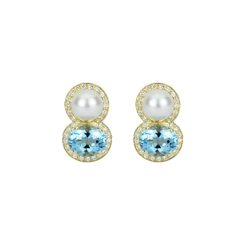 ladies-artisan-pearl-earrings-Earrings - South Sea Pearl, Blue Topaz And Diamond