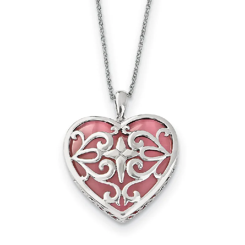 Ladies necklaces thick elegance -Rhodium Plated Sterling Silver Heart Acceptance Necklace, 18 Inch