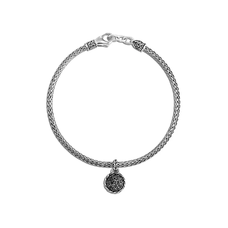 Ladies bracelets fine bands -Classic Chain Silver Round Charm on Bracelet with Sapphire and Spinel