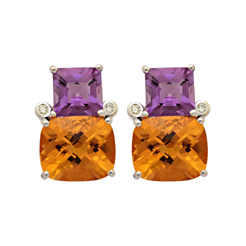 ladies-luxury-pearl-earrings-Earrings-Citrine, Amethyst and Diamond