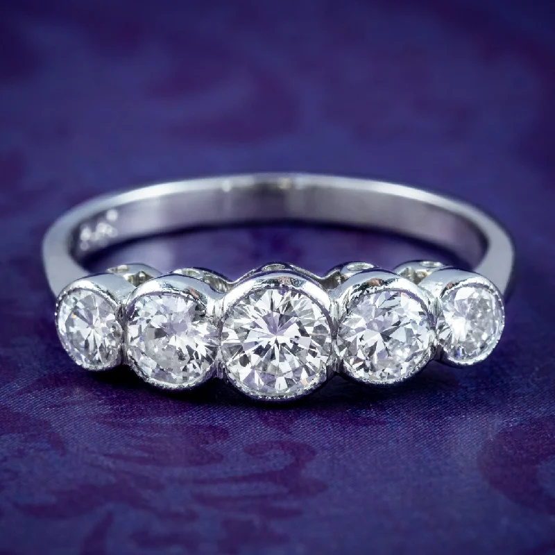 ladies-cushion-cut-gold-rings-Edwardian Style Five Stone Diamond Ring 1.2ct Total