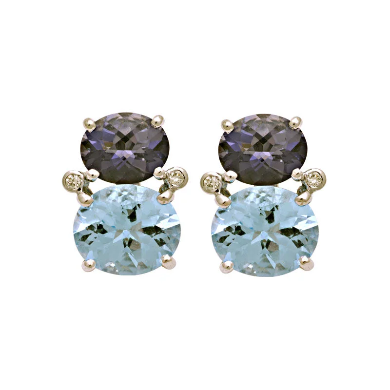 ladies-rose-gold-teardrop-earrings-Earrings-Iolite, Blue Topaz and Diamond