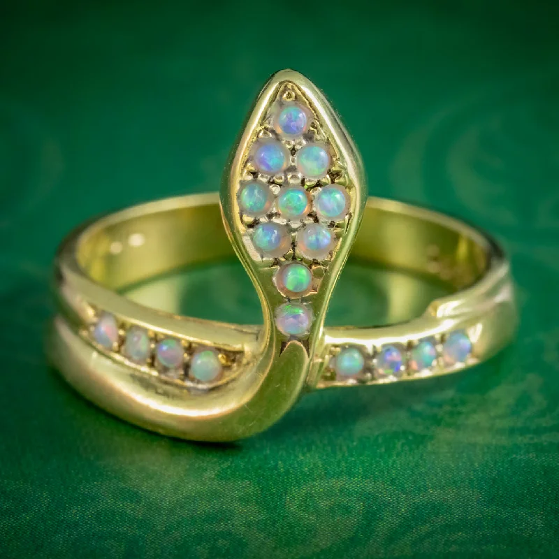 ladies-white-gold-promise-rings-Victorian Style Opal Snake Ring 18ct Gold Silver