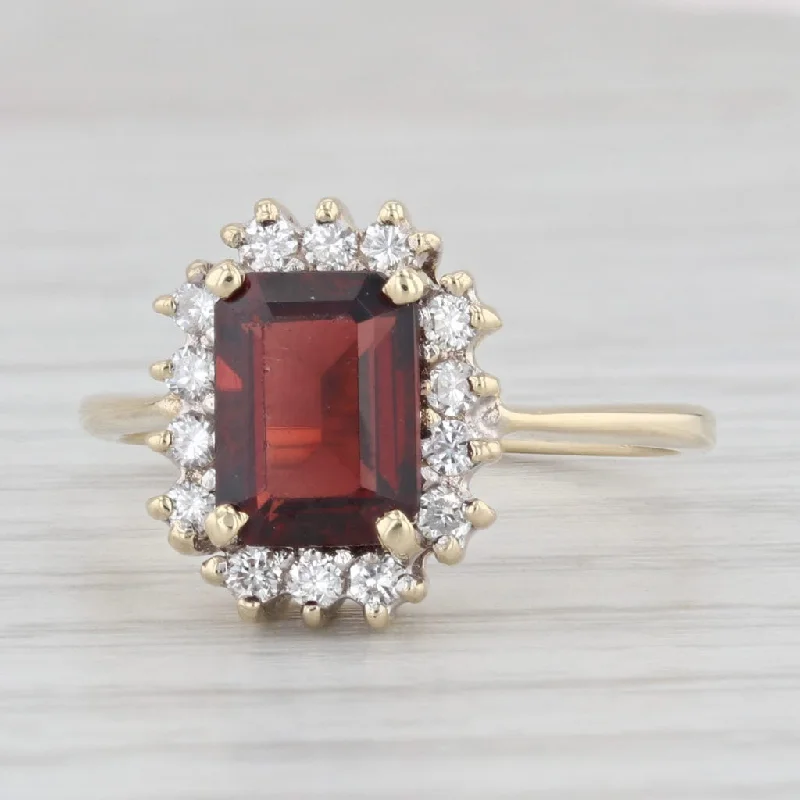 engagement-ruby-modern-ring-2.20ctw Emerald Cut Garnet Diamond Halo Ring 14k Yellow Gold Size 6.5 Engagement