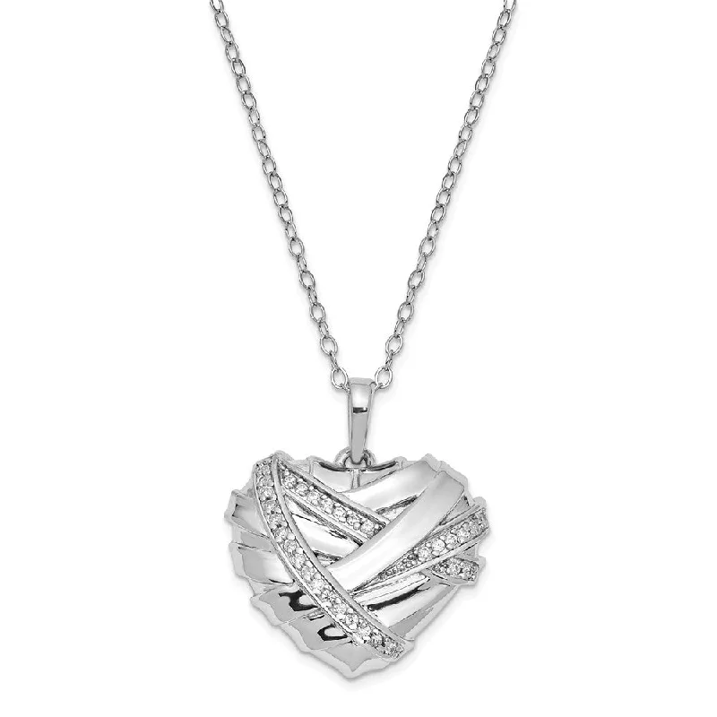 Ladies necklaces for gala vibes -Sterling Silver & CZ Bandaged Heart Ash Holder Necklace, 18 Inch