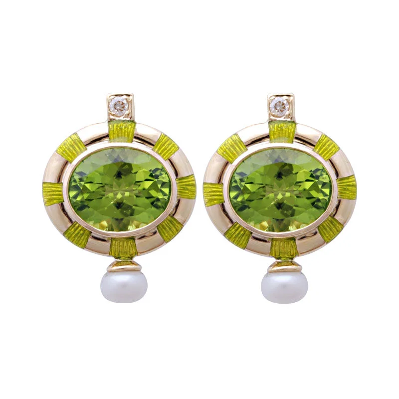 ladies-rose-gold-cluster-earrings-Earrings-Peridot, Pearl and Diamond (Enamel)