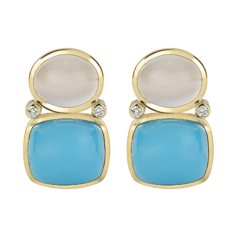 ladies-delicate-gold-earrings-Earrings - Moonstone, Turquoise And Diamond