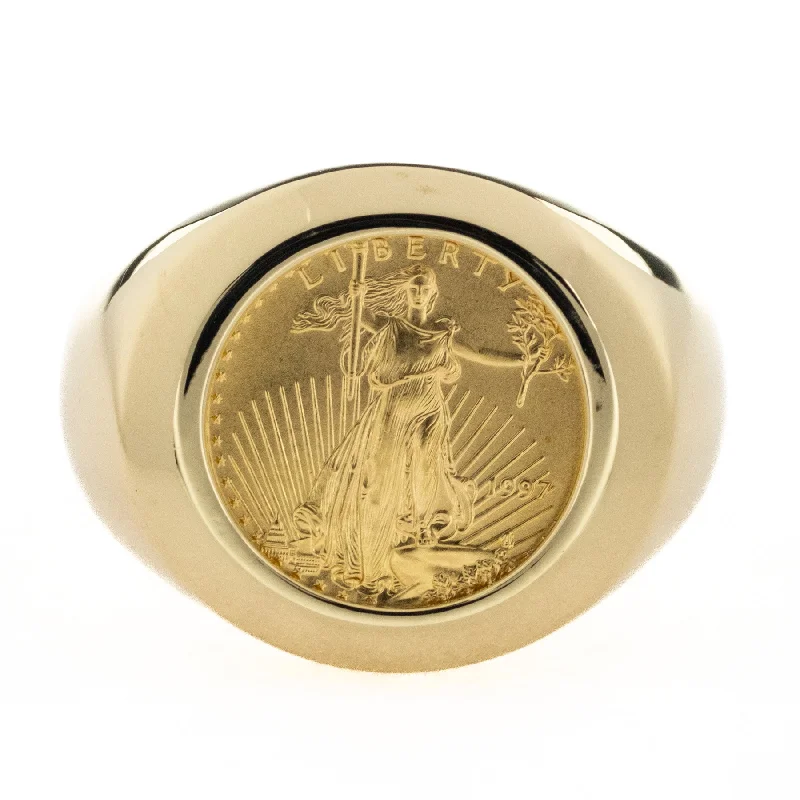 ladies-round-sapphire-rings-1/10oz Fine Gold American Eagle Coin Ring in 14K Yellow Gold -Size 13