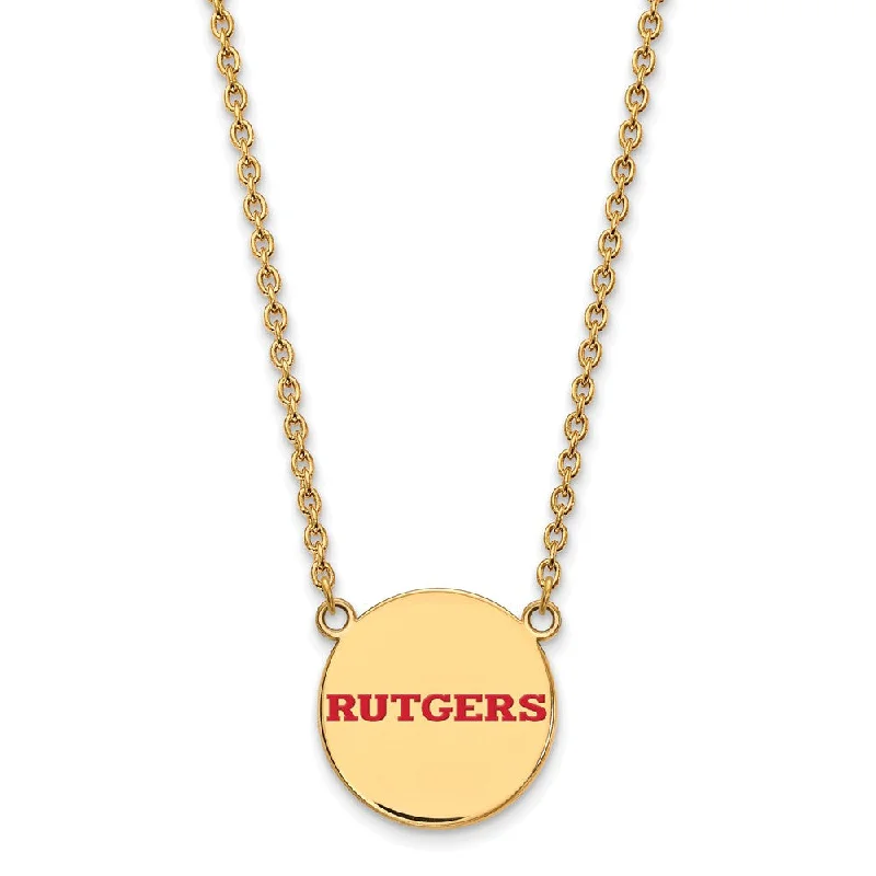 Ladies necklaces with etched initials -14k Gold Plated Silver Rutgers Large Enamel Disc Necklace