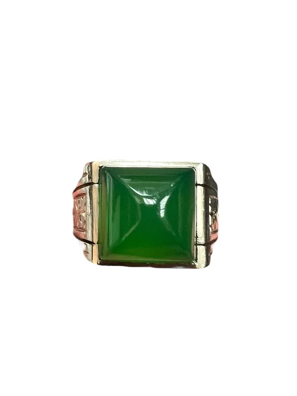 ladies-gold-promise-rings-Art Deco Green Onyx White Gold Ring