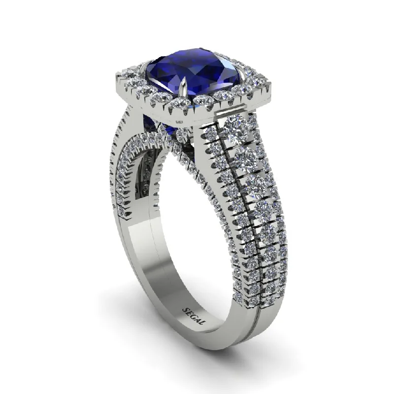 engagement-silver-cluster-ring-Cushion Cut Sapphire Eternal Splendor Engagement Ring - Lorelei No. 15