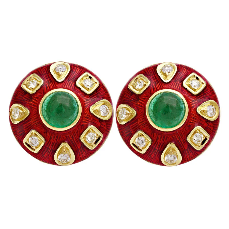 ladies-fashion-dangle-earrings-Earrings-Emerald and Diamond (Enamel)