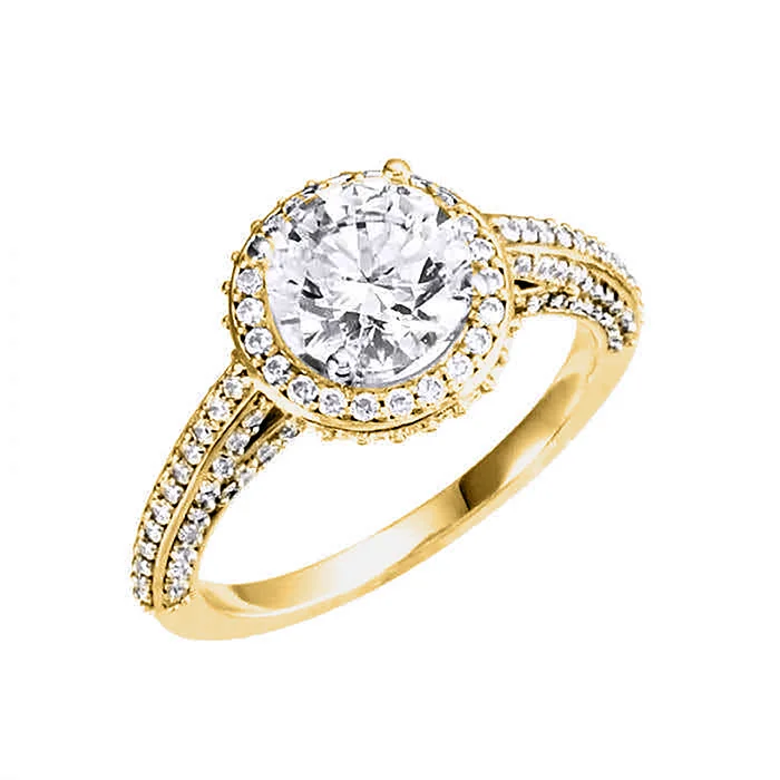 engagement-ruby-vintage-ring-MADELEINE Halo Style Four Prong Lab Diamond Engagement Ring with Round Stone Setting in 14K Yellow Gold