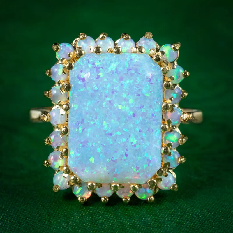 ladies-platinum-vintage-rings-Victorian Style Opal Cluster Ring