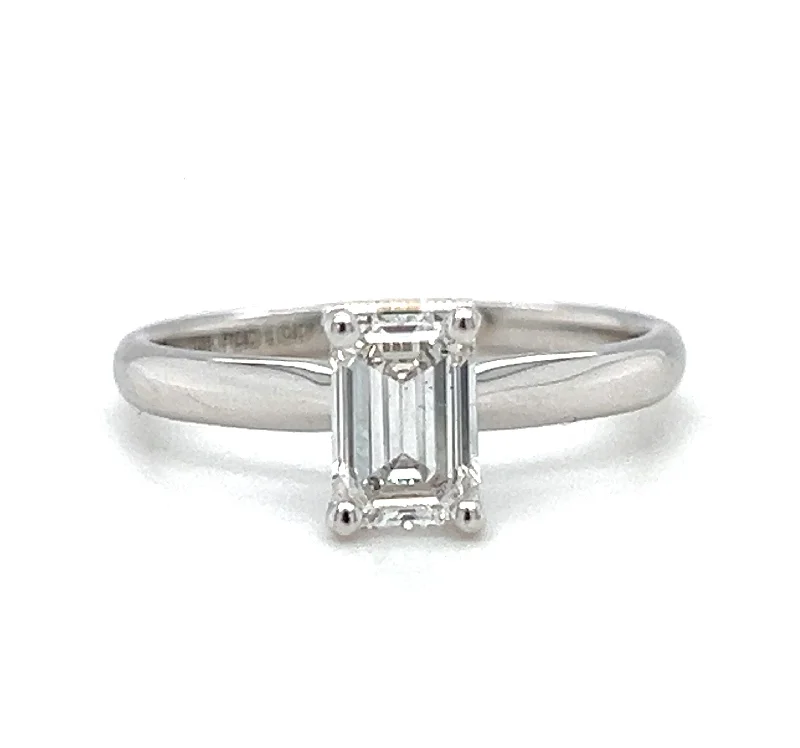 engagement-asscher-cut-platinum-ring-14k White Gold 1.00 CT Emerald Cut Lab Grown Diamond Solitaire Engagement Ring