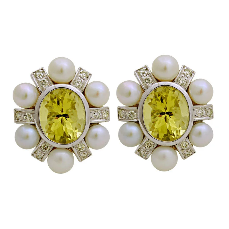 ladies-everyday-silver-earrings-Earrings- Lemon Quartz, F.w. Pearl And Diamond (118ES)