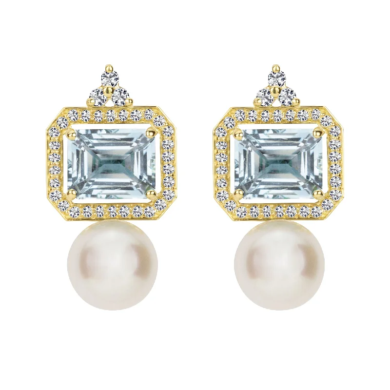 ladies-party-thread-earrings-Earrings - South Sea Pearl, Aquamarine And Diamond (2352B)