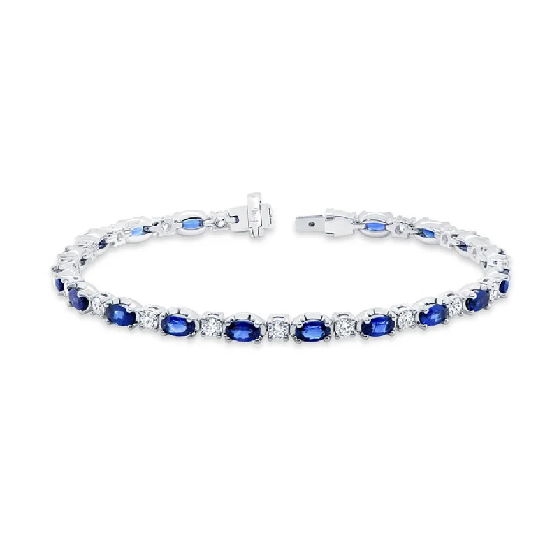 Ladies bracelets for hangout days -Blue Sapphire Diamond Link Bracelet Color