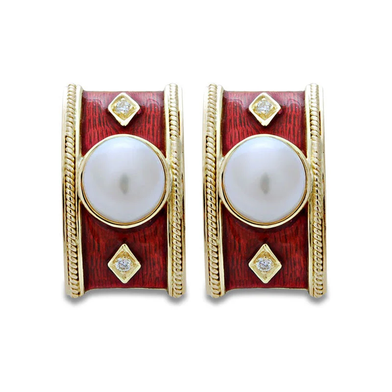 ladies-diamond-huggie-earrings-Earrings- South Sea Pearl and Diamond (Enamel)