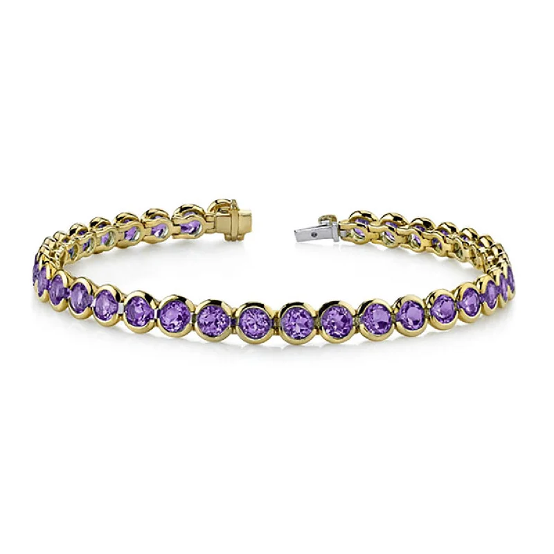 Ladies bracelets with sage malachite -Amethyst 14K Yellow Gold Bracelet