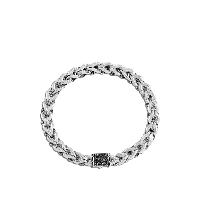 Ladies bracelets artsy elegance -Asli Classic Chain Silver Link Bracelet with Black Sapphire