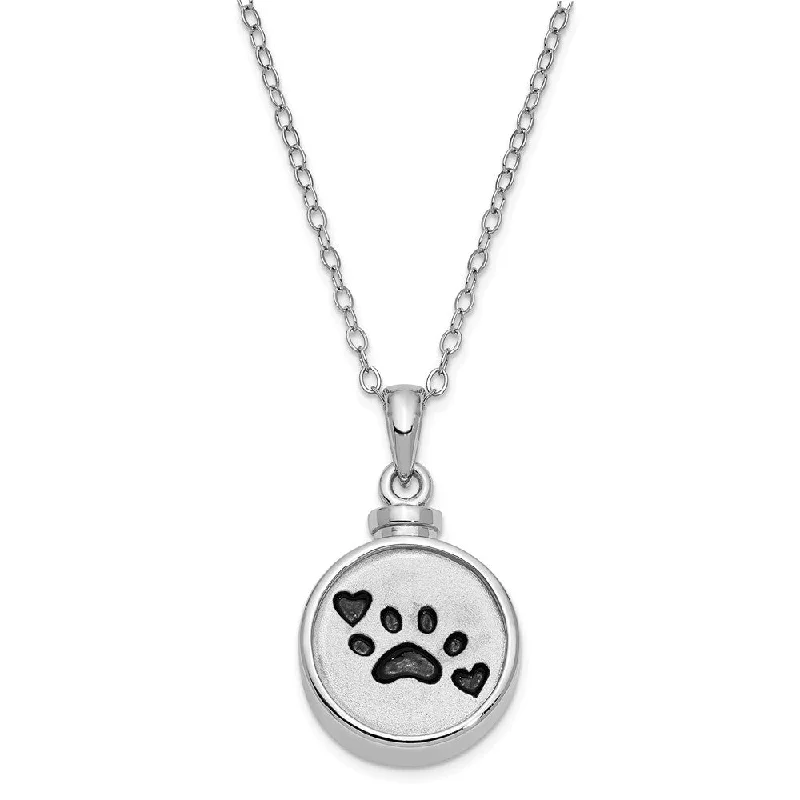 Ladies necklaces rust-proof finish -Sterling Silver & Enameled Paw Print Ash Holder Necklace, 18 Inch