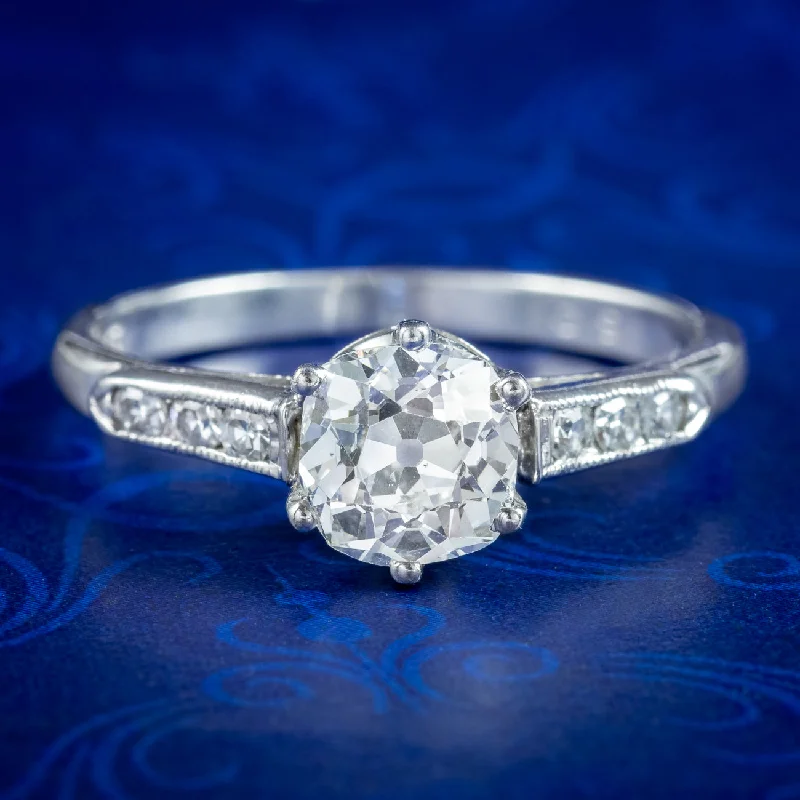 ladies-elegant-platinum-rings-Vintage Diamond Solitaire Ring 1.25ct Diamond With Cert