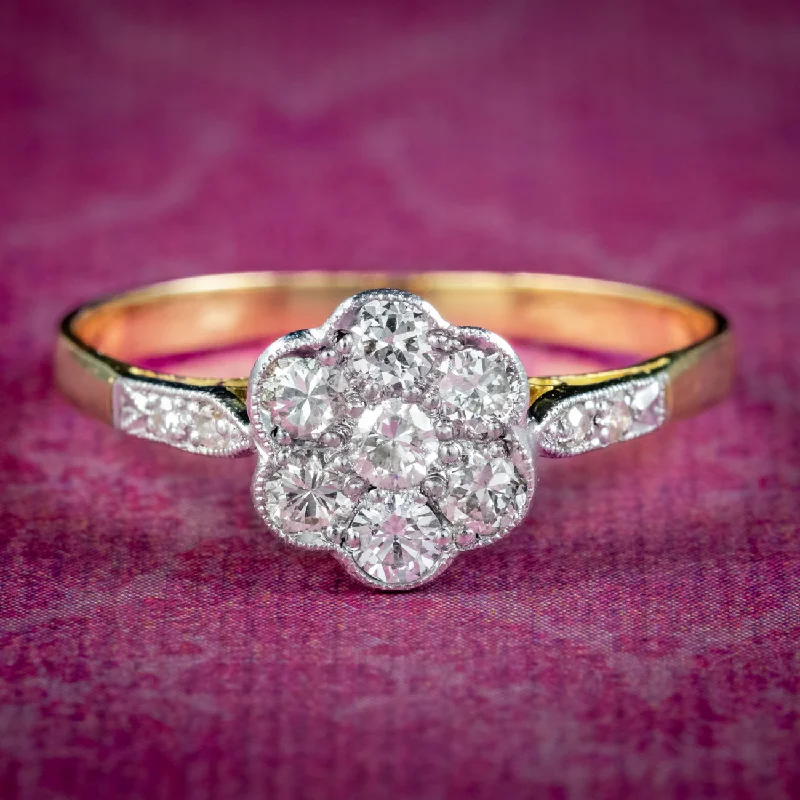 ladies-pearl-solitaire-rings-Edwardian Style Diamond Daisy Cluster Ring 0.70ct Of Diamond