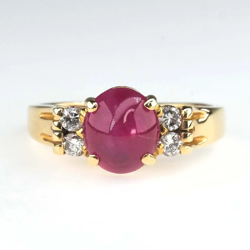 ladies-elegant-platinum-rings-Ruby & Diamond Accented Gemstone Ring Size 6 in 14K Yellow Gold