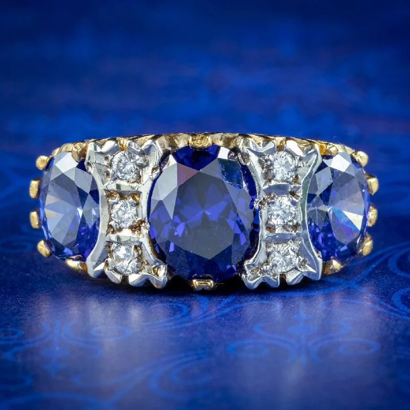 ladies-initial-gold-rings-Victorian Style Carved Half Hoop Cz Tanzanite Trilogy Ring